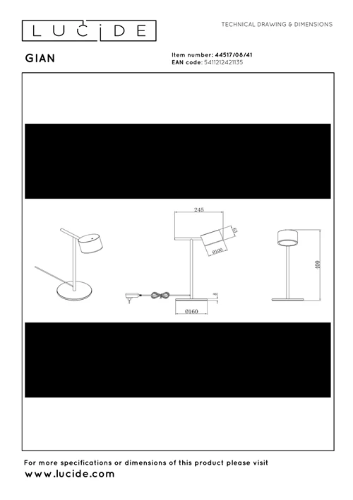 Lucide GIAN - Table lamp - LED Dim. - 1x9W 2700K - Taupe - technical